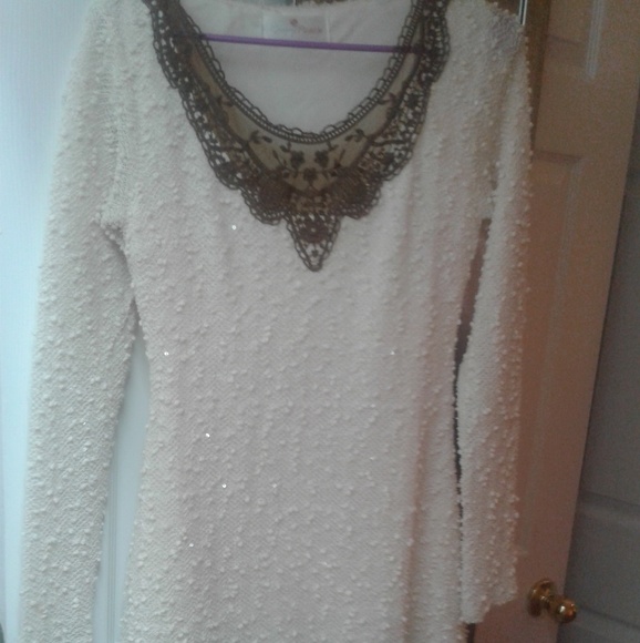 White and Brown Lace Dress - Picture 1 of 3